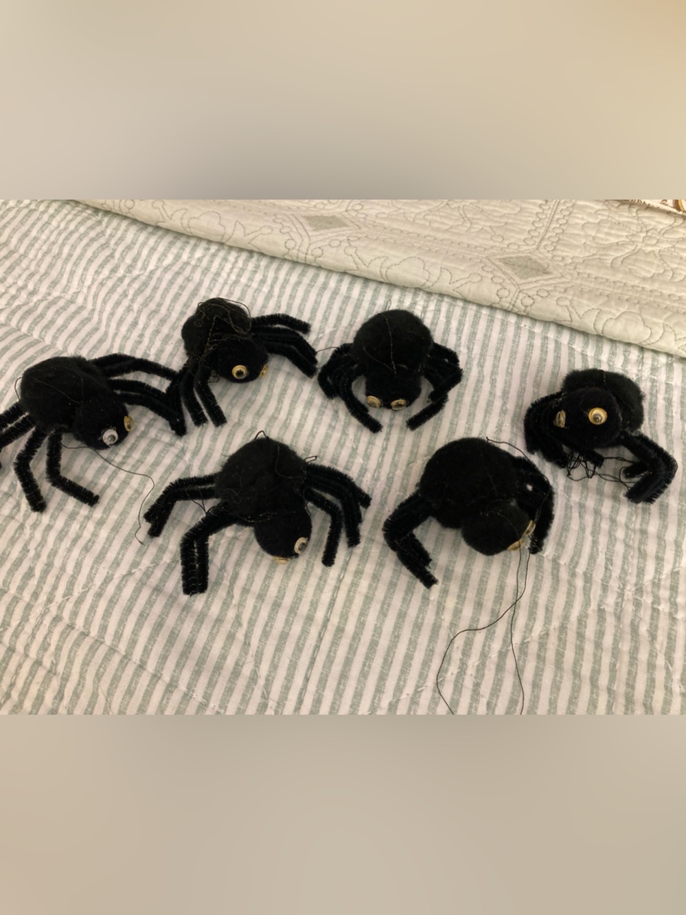 Happy Halloween 6 Fuzzy Handmade Hanging Spiders